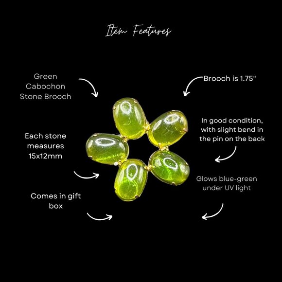 Vintage UV Reactive (Potentially Uranium Glass?) Green Cabochon Flower Brooch - Picture 9 of 9